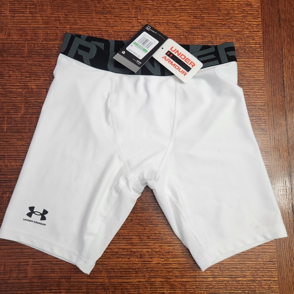 3/$25 Under Armour Youth Large HeatGear Athletic Shorts, white with logo NWT